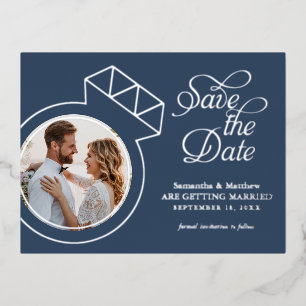 Carte Postale D'invitation À Feuilles D'aluminium Annonce de mariage avec photo de bague de fiançail