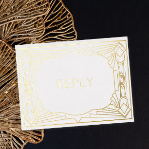 Carte Postale D'invitation À Feuilles D'aluminium Art Déco géométrique véritable feuille d'or Repas