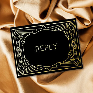 Carte Postale D'invitation À Feuilles D'aluminium Art Déco Géométrique Véritable Feuille D'or Repas