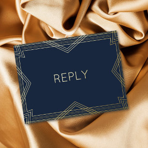 Carte Postale D'invitation À Feuilles D'aluminium Art Déco Géométrique Véritable Feuille D'or Repas