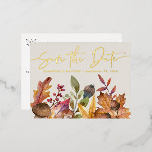 Carte Postale D'invitation À Feuilles D'aluminium Automne Aquarelle Mariage botanique Enregistrer la