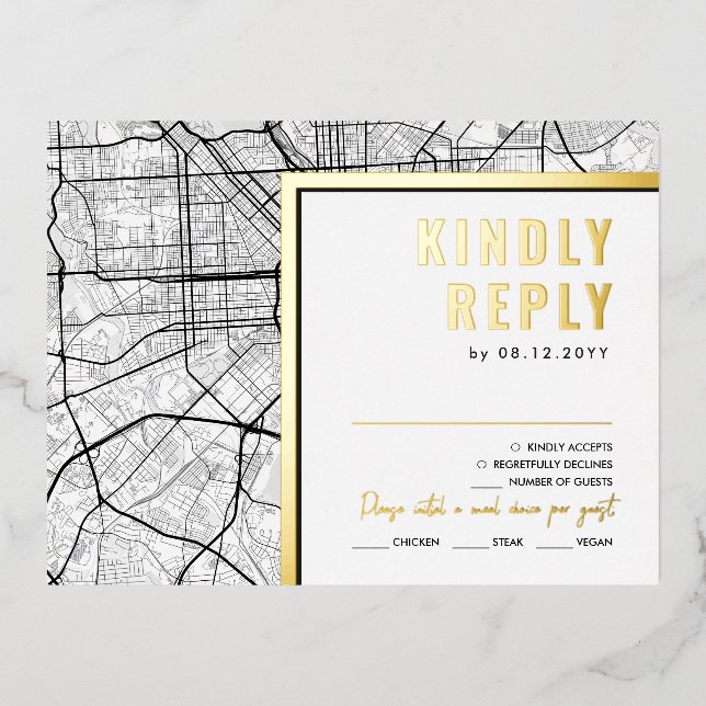 Carte Postale D'invitation À Feuilles D'aluminium Baltimore, Maryland Love Locator | Réponse RSVP (Recto)