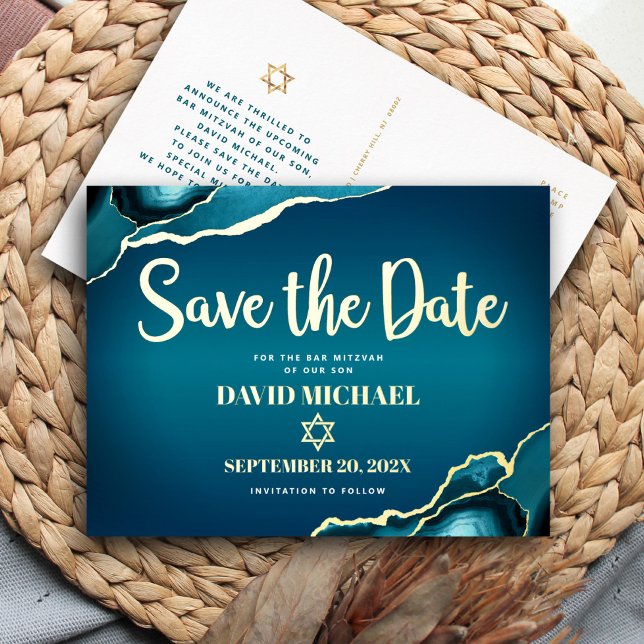 Carte Postale D'invitation À Feuilles D'aluminium Barre Mitzvah Date de sauvegarde Turquoise Ombre A (Créateur téléchargé)