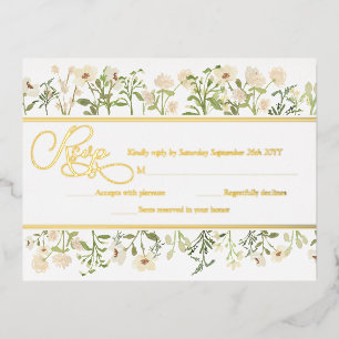 Carte Postale D'invitation À Feuilles D'aluminium Blanc Floral Botanique Fleurs sauvages RSVP Real G