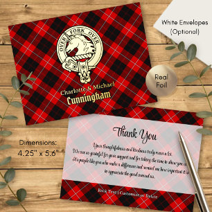 Carte Postale D'invitation À Feuilles D'aluminium Blason de Clan Cunningham sur tartan