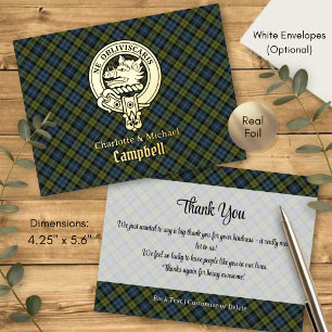 Carte Postale D'invitation À Feuilles D'aluminium Blason de la famille Campbell sur tartan