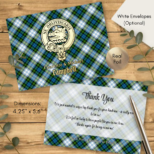 Carte Postale D'invitation À Feuilles D'aluminium Blason de la famille Campbell sur tartan de robe