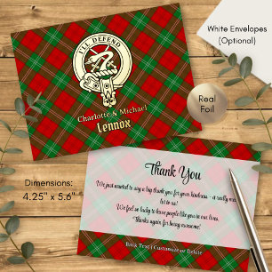 Carte Postale D'invitation À Feuilles D'aluminium Blason du Clan Lennox sur tartan