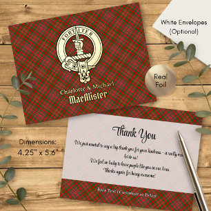 Carte Postale D'invitation À Feuilles D'aluminium Blason du clan MacAlister sur tartan