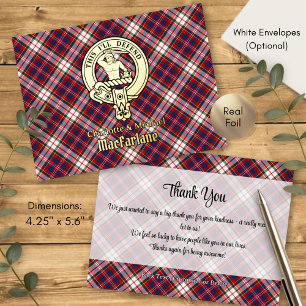 Carte Postale D'invitation À Feuilles D'aluminium Blason du clan MacFarlane sur tartan de cérémonie