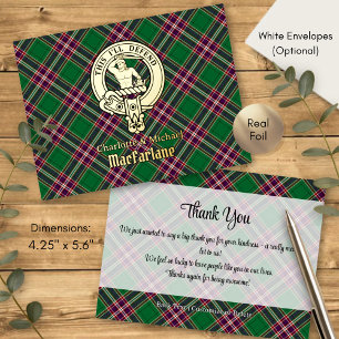 Carte Postale D'invitation À Feuilles D'aluminium Blason du clan MacFarlane sur tartan de chasse mod
