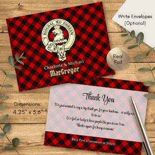 Carte Postale D'invitation À Feuilles D'aluminium Blason du clan MacGregor sur tartan de Rob Roy