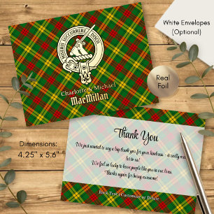 Carte Postale D'invitation À Feuilles D'aluminium Blason du clan MacMillan sur tartan