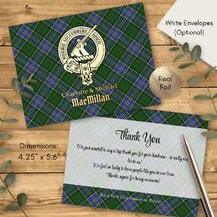 Carte Postale D'invitation À Feuilles D'aluminium Blason du clan MacMillan sur tartan de chasse