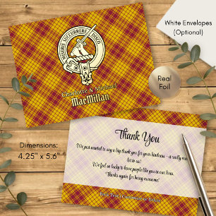 Carte Postale D'invitation À Feuilles D'aluminium Blason du clan MacMillan sur tartan de robe de soi