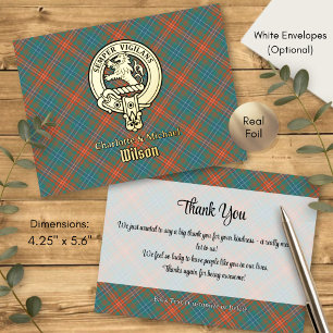Carte Postale D'invitation À Feuilles D'aluminium Blason du clan Wilson sur un tartan ancien