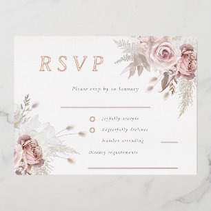 Carte Postale D'invitation À Feuilles D'aluminium Blush Floral Mariage RSVP Rose Gold
