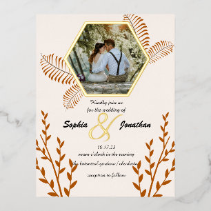 Carte Postale D'invitation À Feuilles D'aluminium boho rustique brûlé mariage orange