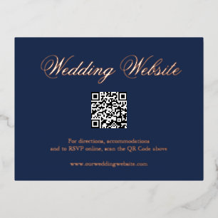 Carte Postale D'invitation À Feuilles D'aluminium Boîtier de Mariage de code QR bleu de la marine tr