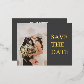 Carte Postale D'invitation À Feuilles D'aluminium BOLD | Élégant et Moderne Photo Or Save The Date