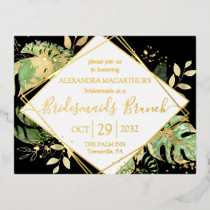 Carte Postale D'invitation À Feuilles D'aluminium Bridesmaitres Tropical Modernes Brunch Gold