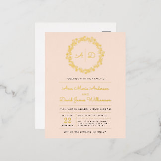 Carte Postale D'invitation À Feuilles D'aluminium Brouiller | Pays Floral Mariage de couronne