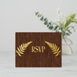Carte Postale D'invitation À Feuilles D'aluminium Brown Barboard et Gold Foil RSVP