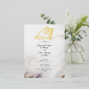 Carte Postale D'invitation À Feuilles D'aluminium Budget Simple Coquillage Plage Sableuse