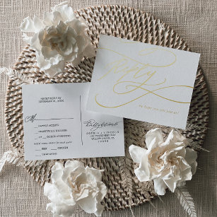 Carte Postale D'invitation À Feuilles D'aluminium Calligraphie romantique Gold Foil Option de repas 