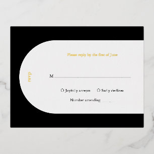 Carte Postale D'invitation À Feuilles D'aluminium Camila Black Arch Mariage moderne RSVP