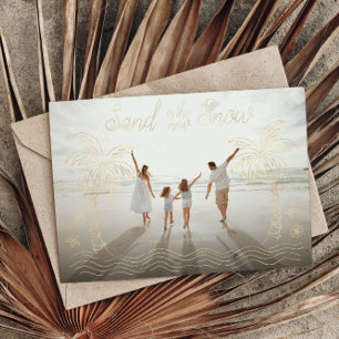 Carte Postale D'invitation À Feuilles D'aluminium Carte de Noël photo de famille à la plage avec feu