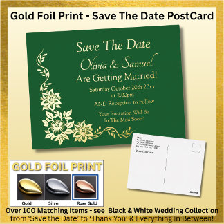 Carte Postale D'invitation À Feuilles D'aluminium Carte postale de sauvegarde à date en feuille d'or