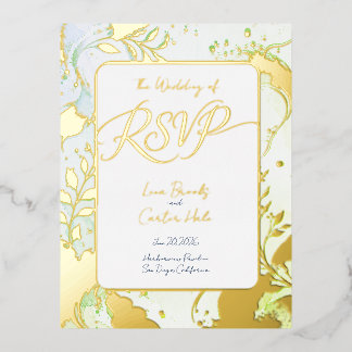 Carte Postale D'invitation À Feuilles D'aluminium Carton de réponse minimaliste couleur aquarelle