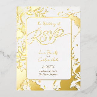 Carte Postale D'invitation À Feuilles D'aluminium Carton de réponse minimaliste or et aquarelle
