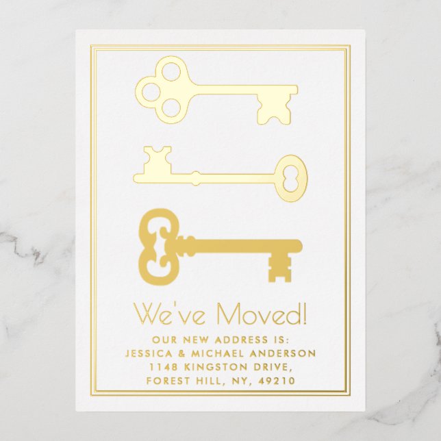 Carte Postale D'invitation À Feuilles D'aluminium Changement De Clé Minimal D'Adresse Nouveau Accuei (Recto)