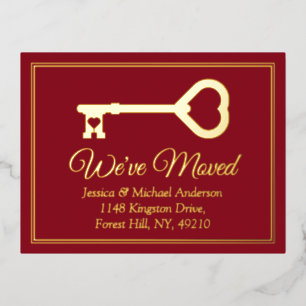 Carte Postale D'invitation À Feuilles D'aluminium Changement De Clé Minimal D'Adresse Nouveau Accuei