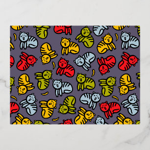 Carte Postale D'invitation À Feuilles D'aluminium Chats plus bananes