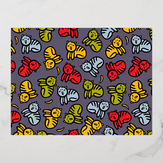 Carte Postale D'invitation À Feuilles D'aluminium Chats plus bananes (Recto)