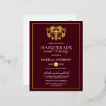 Carte Postale D'invitation À Feuilles D'aluminium Chic Bourgogne Rouge & Or Masquerade Sweet 16 Part<br><div class="desc">Chic Bourgogne Rouge & Or Masquerade Sweet 16 Party Foil Postcard Invitations. Doté d'un masque en feuille d'or au sommet contre un arrière - plan rouge bordeaux. Parfait pour une fête de 16 ans moderne et classe !</div>