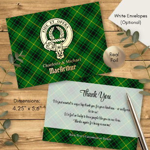 Carte Postale D'invitation À Feuilles D'aluminium Cimier du clan MacArthur sur tartan