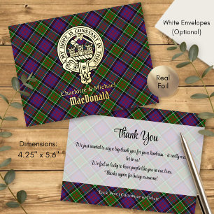 Carte Postale D'invitation À Feuilles D'aluminium Cimier du clan MacDonald de Clanranald sur tartan