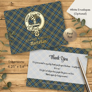 Carte Postale D'invitation À Feuilles D'aluminium Cimier du clan MacLellan sur tartan ancien