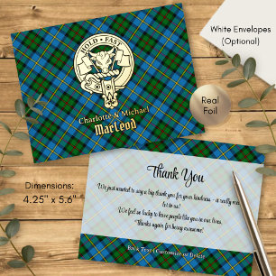 Carte Postale D'invitation À Feuilles D'aluminium Cimier du clan MacLeod sur tartan de chasse