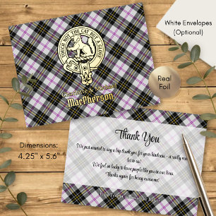 Carte Postale D'invitation À Feuilles D'aluminium Cimier du clan MacPherson sur tartan de cérémonie