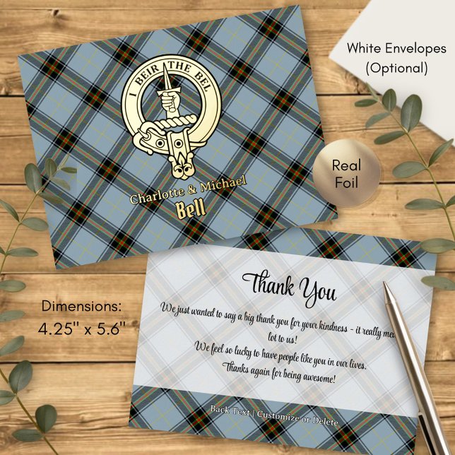 Carte Postale D'invitation À Feuilles D'aluminium Clan Bell Crest over Tartan (Créateur téléchargé)