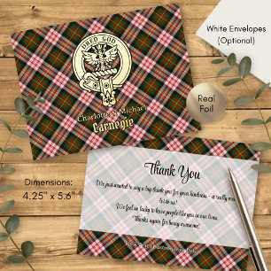 Carte Postale D'invitation À Feuilles D'aluminium Clan Carnegie Crête sur tartan de robe
