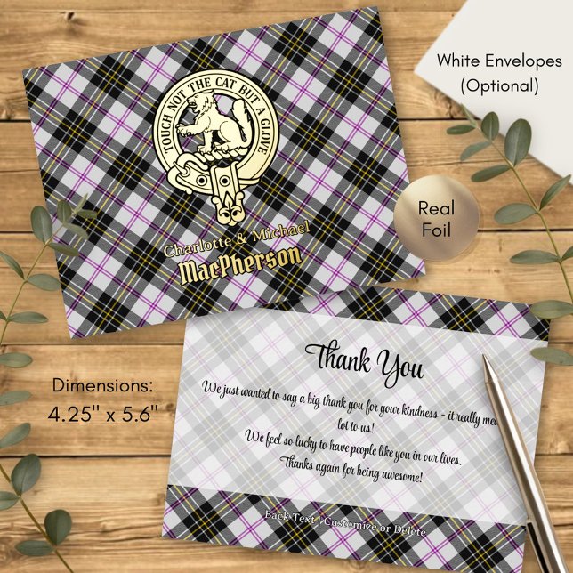 Carte Postale D'invitation À Feuilles D'aluminium Clan MacPherson Crest over Dress Tartan (Créateur téléchargé)