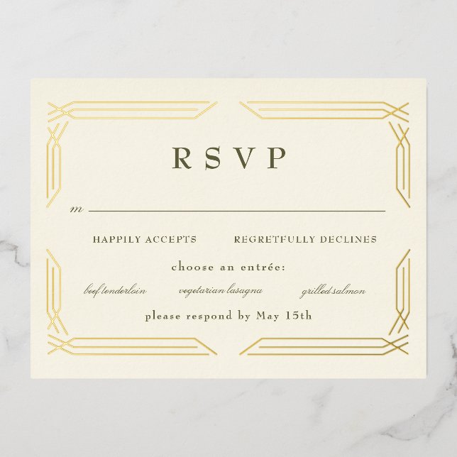 Carte Postale D'invitation À Feuilles D'aluminium Classic Gold Foil Byzantine RSVP (Recto)