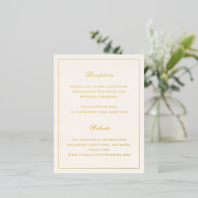Carte Postale D'invitation À Feuilles D'aluminium Classic Ivory Timeless Wedding Foil Enclosure Card (Debout devant)