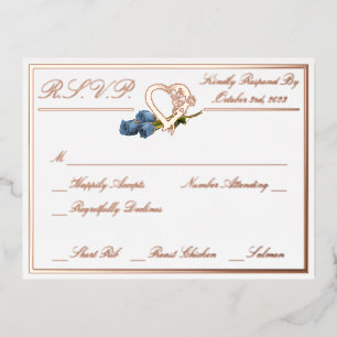 Carte Postale D'invitation À Feuilles D'aluminium Coeur & Rose, Mariage blanc RSVP Rose Gold Full